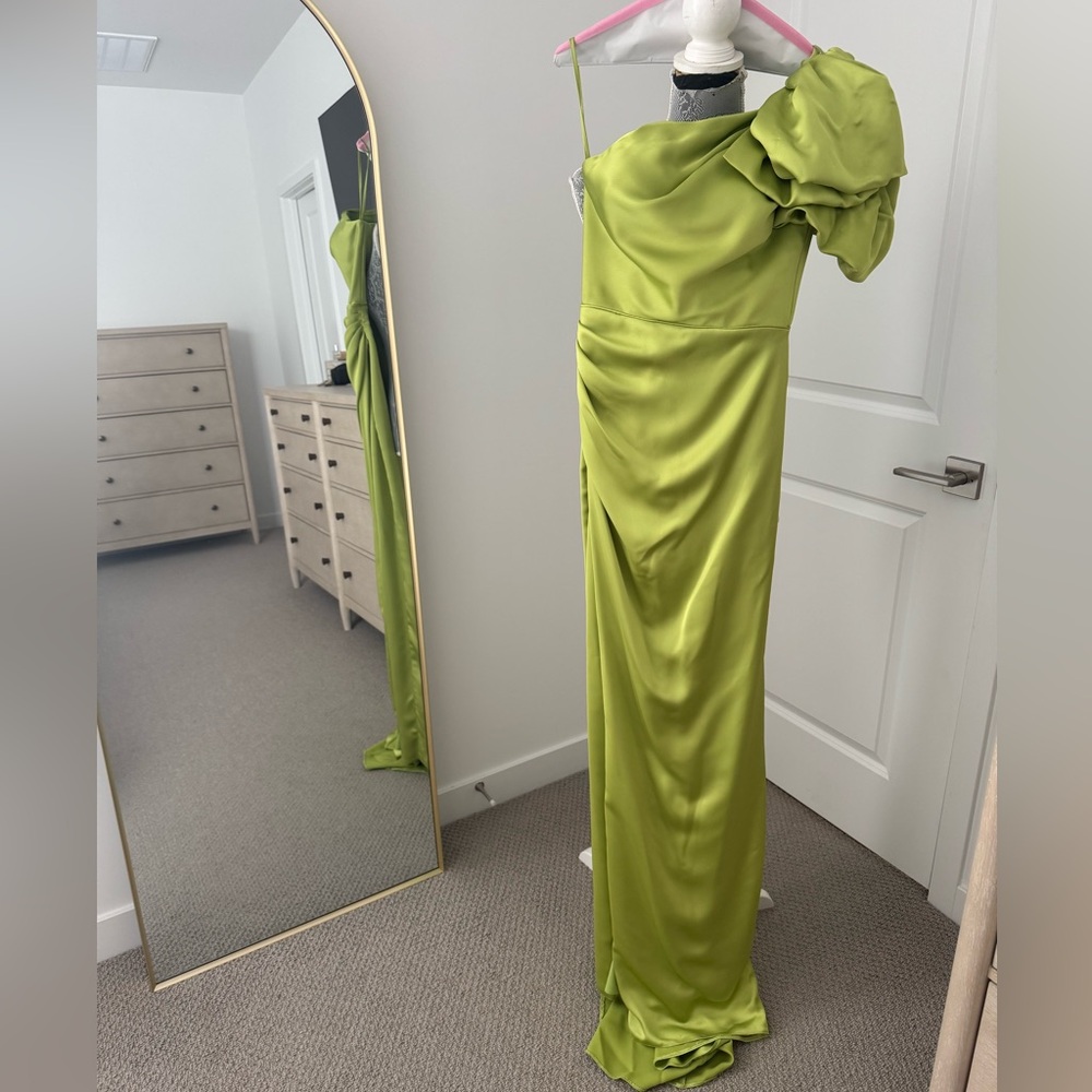 Tarik Ediz 53212 Green Over Shoulder Dress